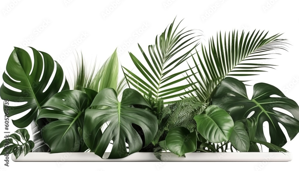 Indoor Green tropical leaves Monstera ornamental plant. - obrazy, fototapety, plakaty 