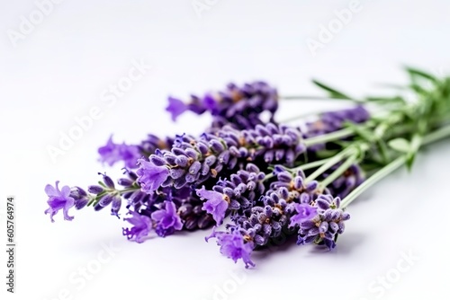 Beautiful lavender flowers on white background.