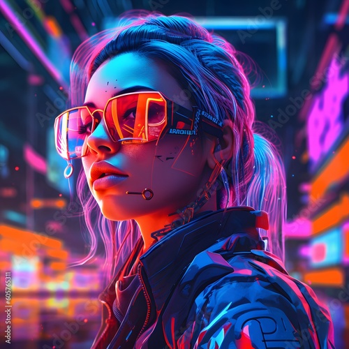 Cyberpunk woman portrait futuristic neon style 