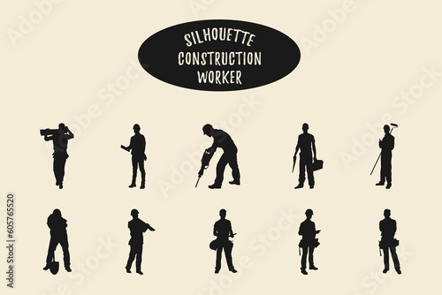 Construction workers vector silhouettes, Isolated construction workers silhouettes with different tools