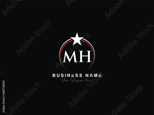 Simple MH Circle Logo, Lettering Mh hm Logo Letter and Star Design