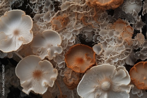 Natural fungus mycelium network texture closeup