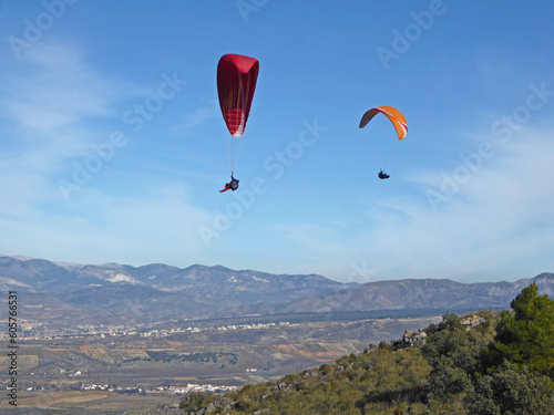 Paragliders flying from Padul in Spain