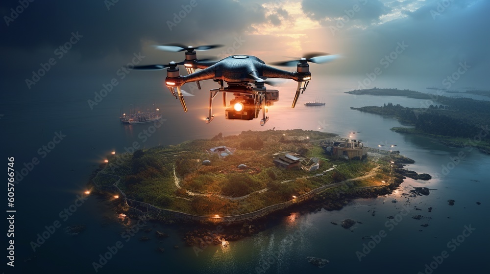 Fototapeta premium Use of drones for different purposes. Drones help people in different spheres of life.