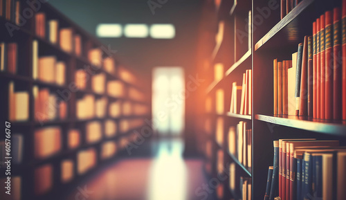 Library. A big library. Selective focus. Banner. Generative AI