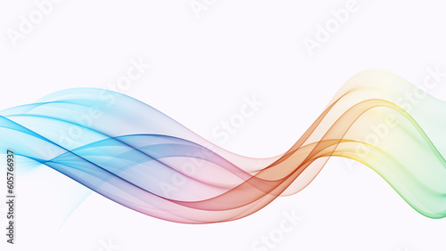 Rainbow horizontal transparent smoke wave on white background, design element