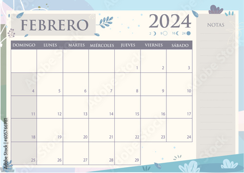 Calendario Planificador 2024 en Español - Mes de Febrero