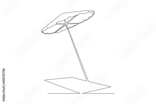 Beach umbrella for shade. Summer one-line drawing