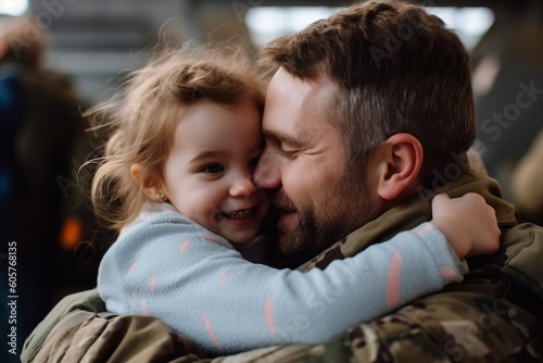 Affectionate military reunion between father and daughter. Generative Ai © bluebeat76