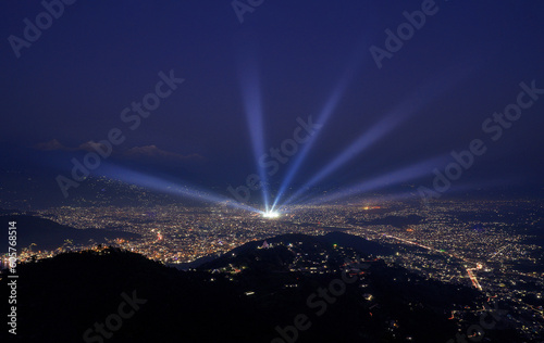 Pokhara City at night with stadium lights on. (ID: 605768514)