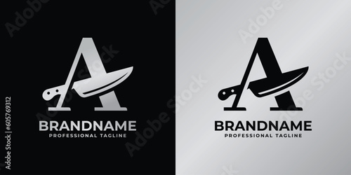Letter A Knife Logo, Suitable for any business related to knife with A initial.