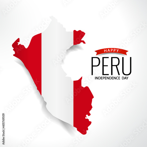 Vector Illustration of Independence Day of Peru. Map and flag of Peru.
