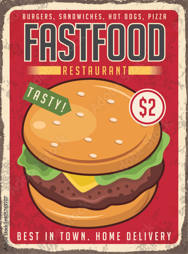 Fast food restaurant bistro retro promo poster vector template