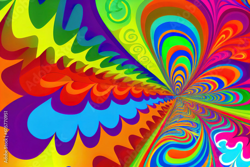 60 s hippies psychedelic abstract background colors. Trippy and retro background. Generative Ai