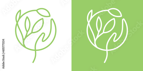 logo design hand leaf icon vector line illustration