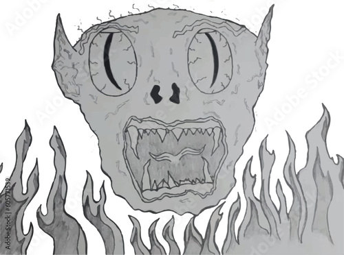 Demon Goblin Fire Vector Drawing