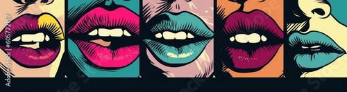 illustration woman art lips female lipstick mouth kiss abstract element poster. Generative AI.