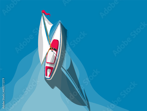 Sailing yacht over blue
