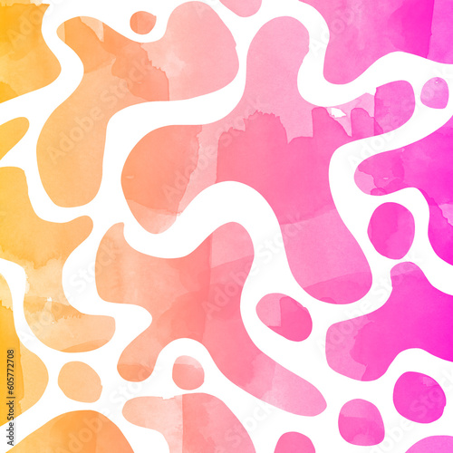 Background organic shapes geometric gradient pink and orange decoration watercolor