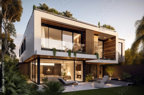 modern house in the morning created with Generative AI technology © Rainbow Stock