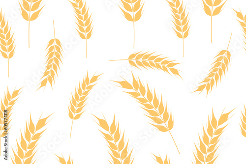 Seamless pattern of ripe wheat spikelets. Agricultural symbol, flour production. Vector silhouette of wheat.