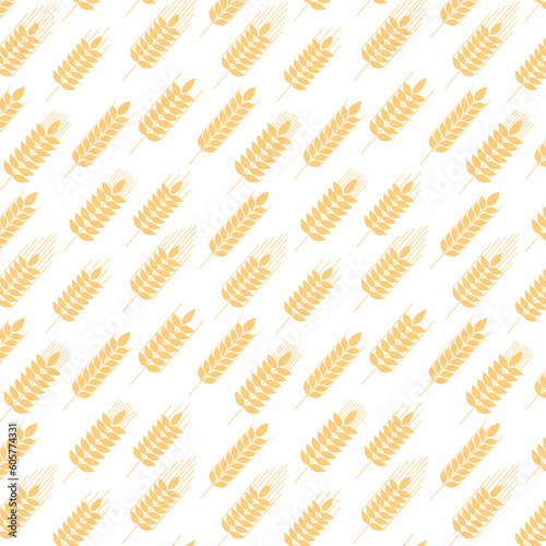 Seamless pattern of ripe wheat spikelets. Agricultural symbol, flour production. Vector silhouette of wheat.