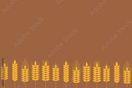 Collection of golden ripe spikelets of wheat. Agricultural symbol, flour production. Vector silhouette of wheat.