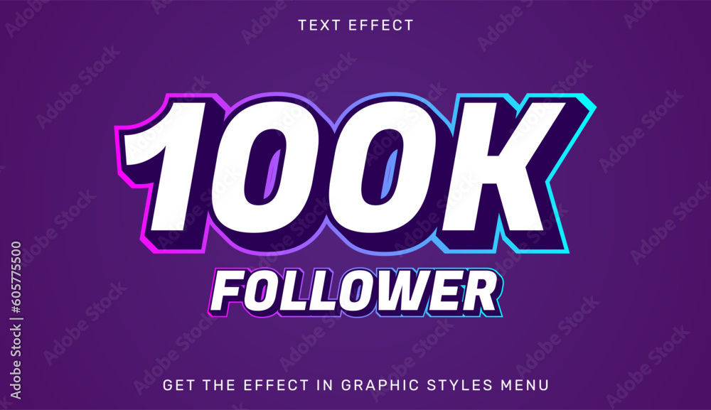 100K follower editable text effect in 3d style. Suitable for brand or business logo