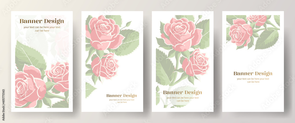 Obraz premium Set of Invitation card templates with of beautiful roses -vector , white background