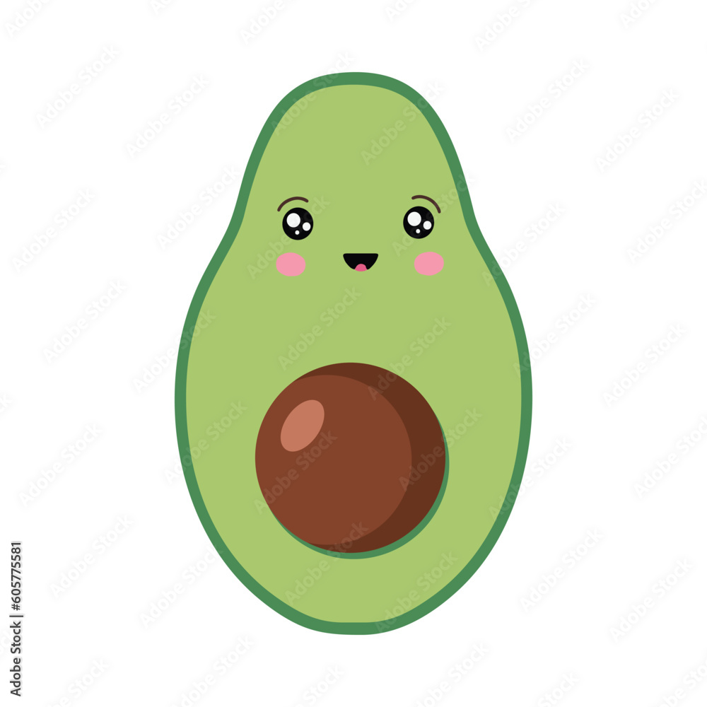 Fototapeta premium Vector avocado icon in kawaii style. Avocado fruits in a flat design. Vector