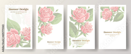 Set of Invitation card templates with of beautiful roses -vector , white background