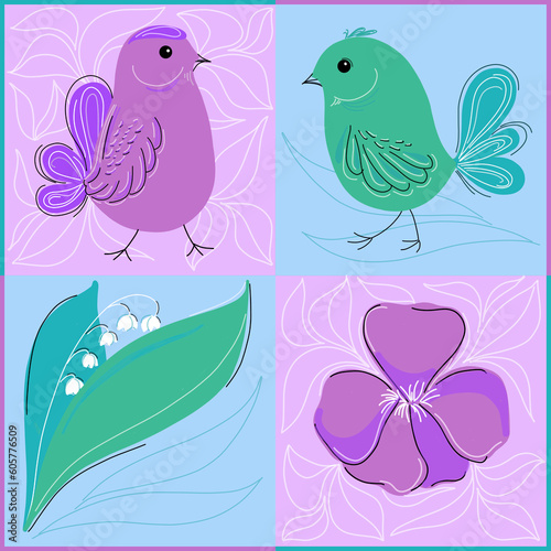Illustration. Flowers and birds. Background for textile  fabric  covers  wallpapers  print  gift wrapping  home decor.