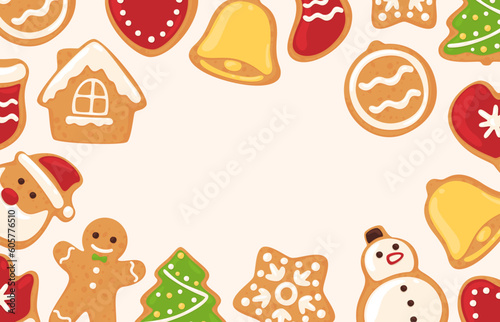 Festive Christmas cookies. Delicious, beautiful pastries in Christmas style. A wonderful sweet pastry for the festive table. Vector illustration