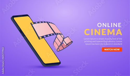 Online cinema poster concept background. Movie film projector old camera flyer digital movie