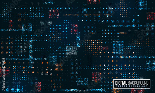 Cyber background constructed with different dots. Digital futuristic backdrop. Vector illustration.