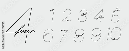 Set numbers: 1 2 3 4 5 6 7 8 9 10, calligraphic flat design to design your unique elements; logo, corporate identity, applique, creative poster and more
