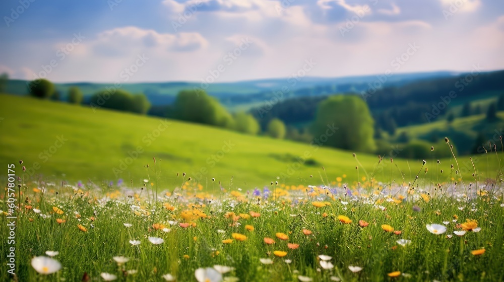 Beautiful natural spring summer landscape of a flowering meadow in a ...