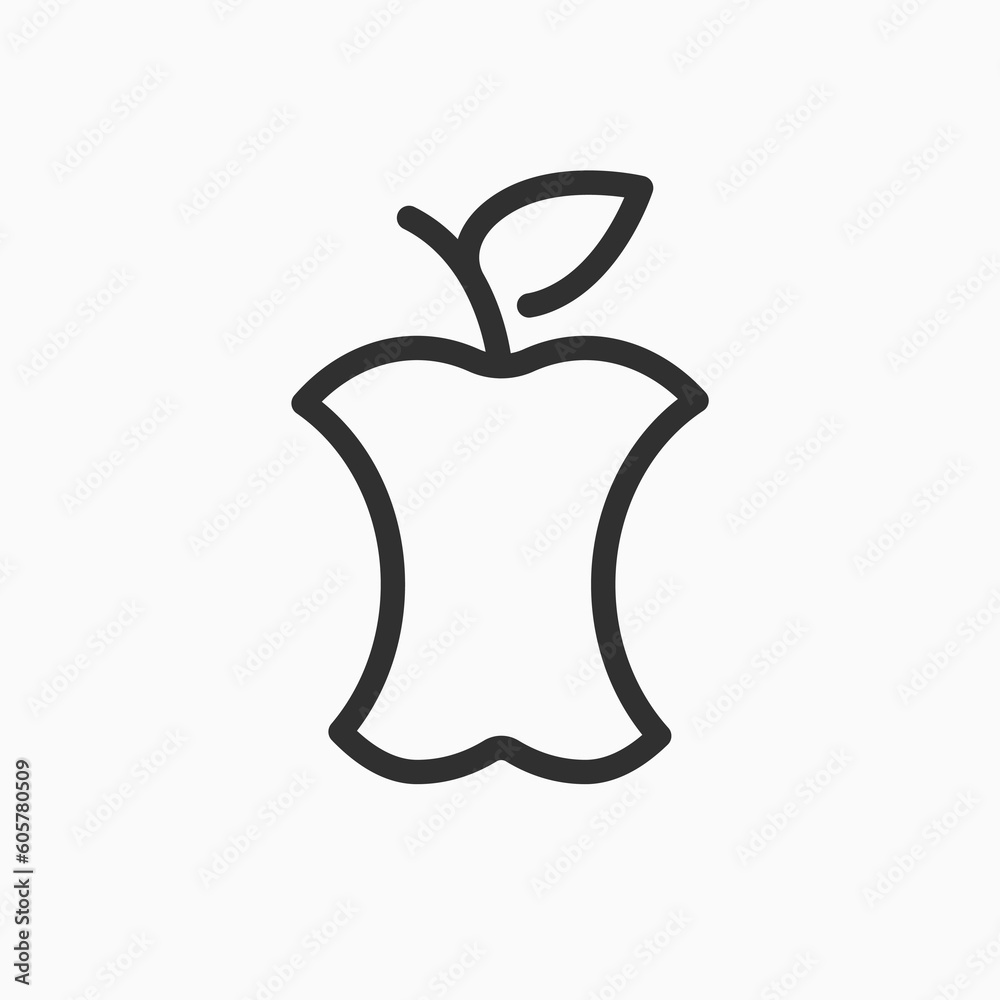 Organic waste line icon apple core sign. Food quality stroke design element, garbage trash organic waste icon