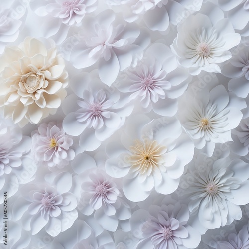 White and Pastel Flowers on White Background for Background Image - AI Generated