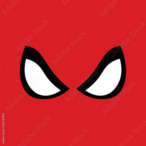 Vector red mask white eyes cartoon logo superhero background. Cartoon head comics design masquerade.