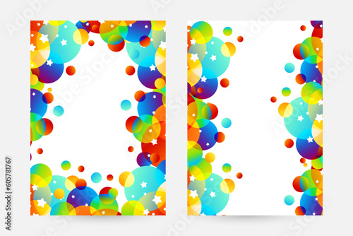 Creative kids cards with colorful bubble decoration and starry texture.