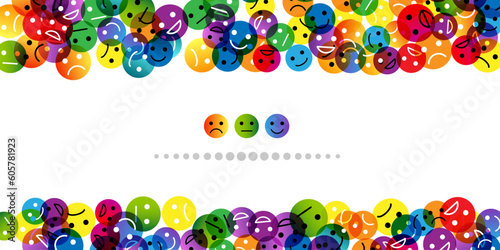 Emotion conceptual vector. Illustration with decoration elements from ranking emoji. Frame from horizontal borders