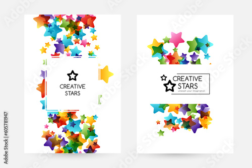 Creative kids vector cards with colorful stars