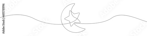 Moon and star icon line continuous drawing vector. One line Moon and star icon vector background. Moon and star icon. Continuous outline of a Moon and star Turkey icon.