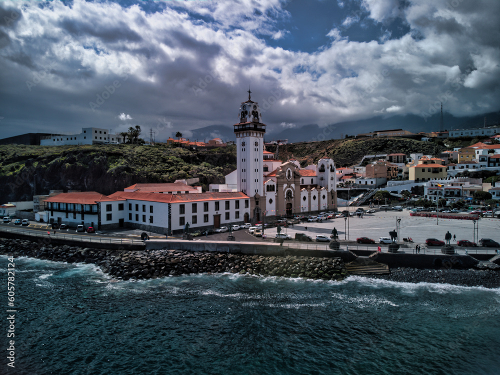 Obraz premium Basilica of Candelaria on the island of Tenerife from a drone view