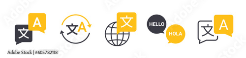 Translator app icon logo. Translate language glossary chinese english bubble phone app symbol vector icon. photo