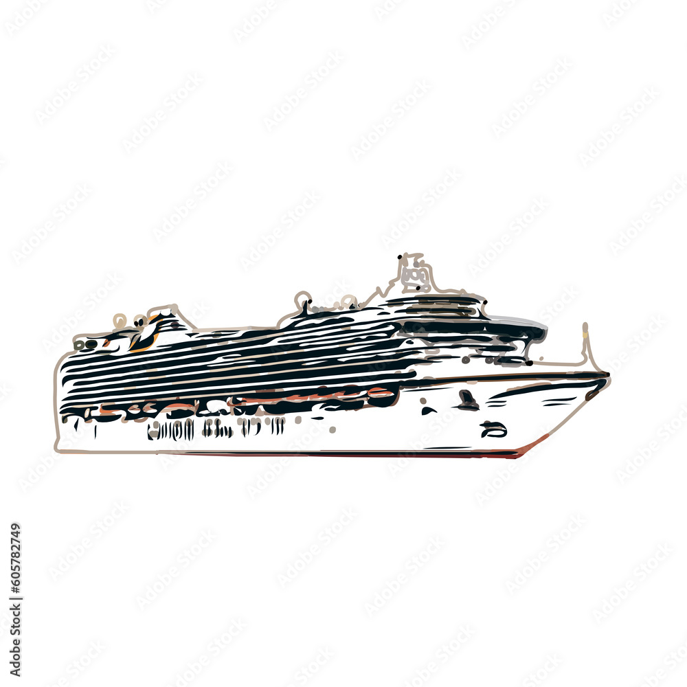 Color sketch of a cruise ship with transparent background