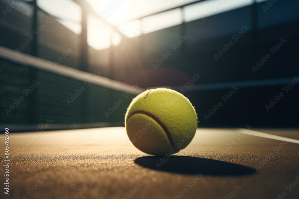 3D rendering of tennis ball outside court. Generative AI