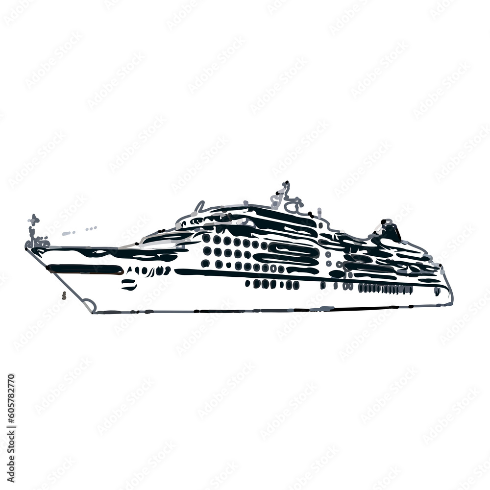 Obraz premium Color sketch of a cruise ship with transparent background