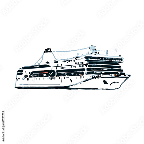 Color sketch of a cruise ship with transparent background